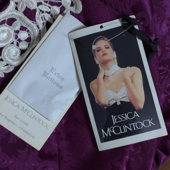 VTG Jessica McClintock Gunne Sax Fit & Flare Dress Damask Purple Juniors 7/8 New - Picture 14 of 16